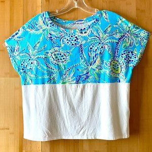 Lilly Pulitzer Finn Top ~ Bermuda Blue Turtle ~ short sleeve